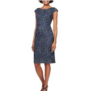 Alex Evenings Blue Lace Midi Dress